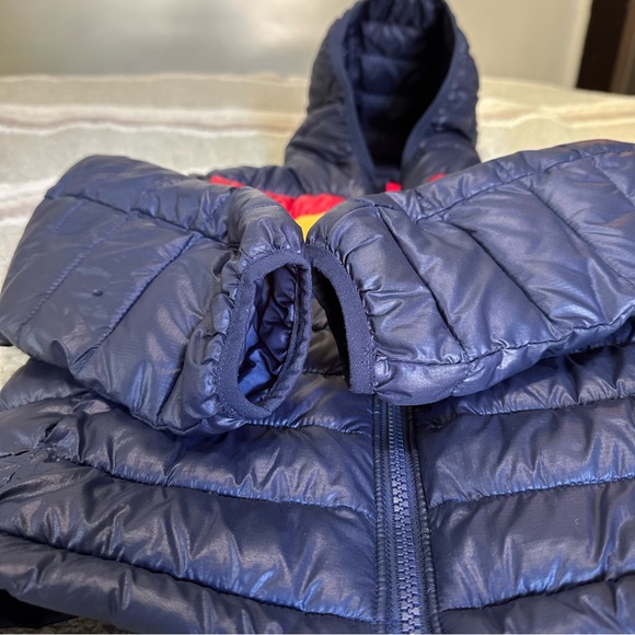 Primary Kids Puffer Jacket - Navy with Rainbow Stripes - Picture 6 of 8